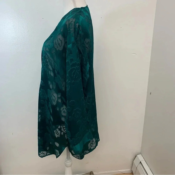 Victoria Secret Gold Label Night Shirt Medium Long Sleeve Semi Sheer Green Vtg - Picture 6 of 13